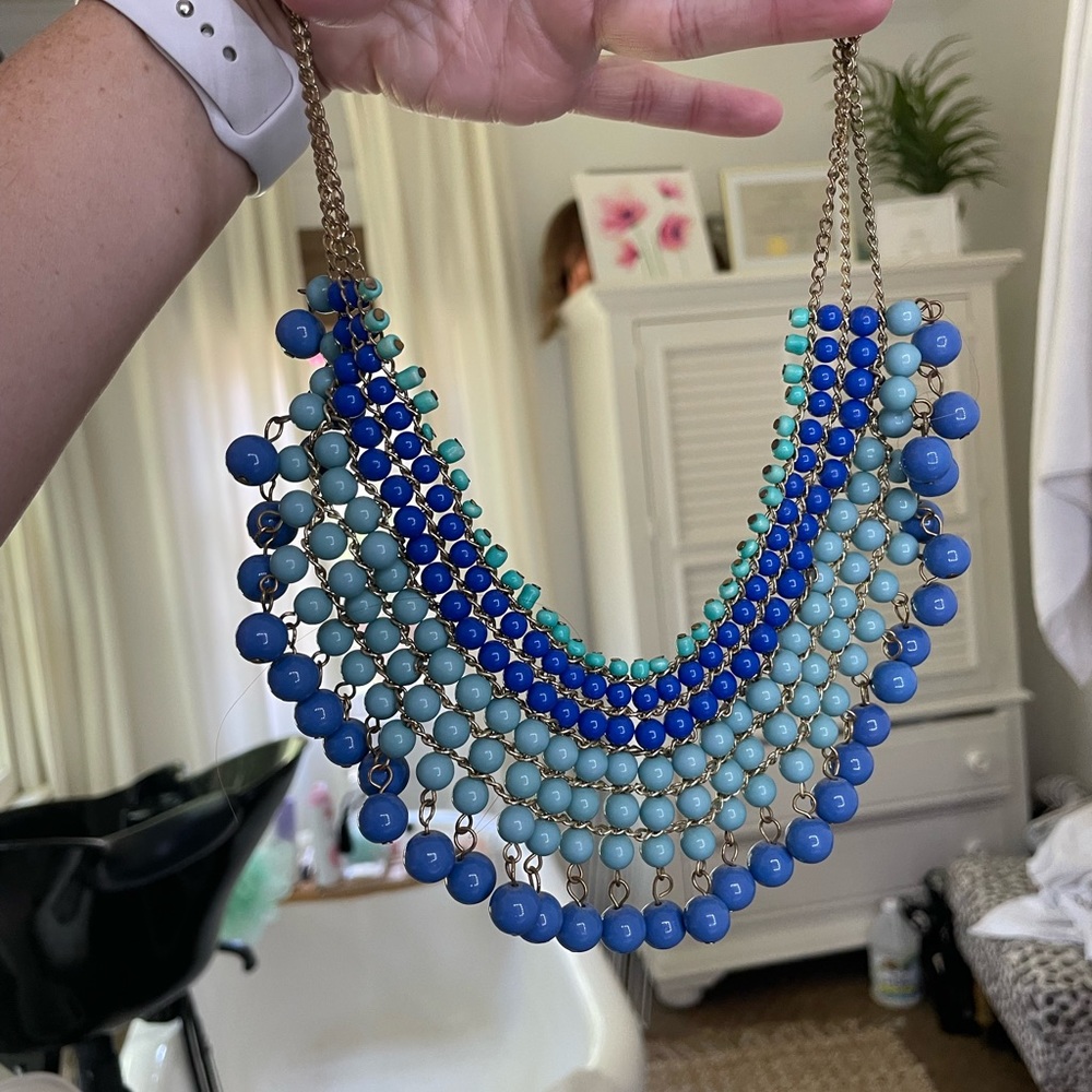 Blue beaded statement necklace